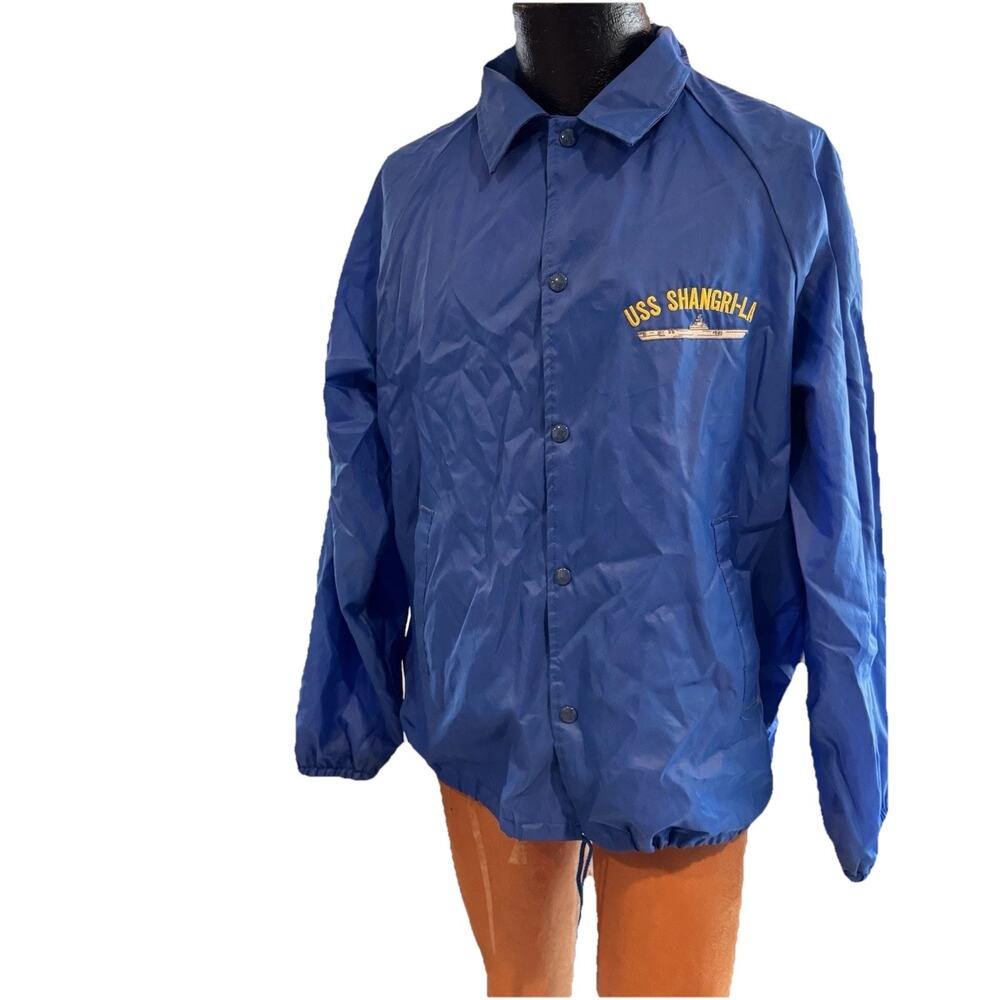 USS Shangri-La Vintage Men’s Windbreaker Button Down Blue Jacket Large